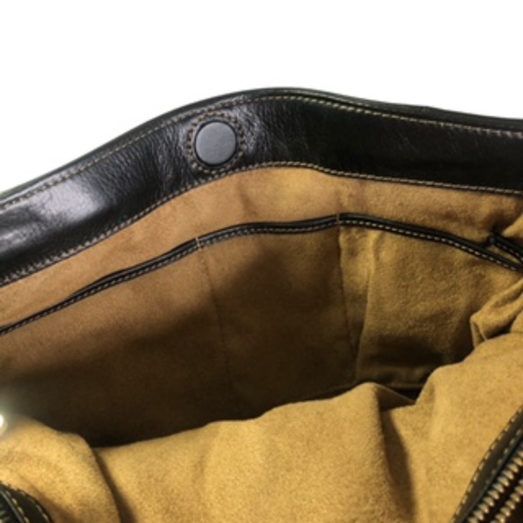 Liz Claiborne Black Leather Tote with Center Zip Divider Pouch and Pockets - Picture 7 of 11